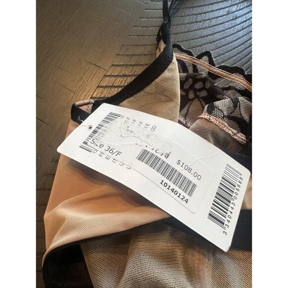 Chantelle Underwired Bra Womens 36F Black Nude Embroidered Floral Sheer Lingerie - Picture 7 of 8